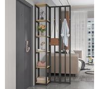 Wall Room Divider with Shelves and Coat Rack, Modern Multifunctional Privacy Screen，Entrance Hall Partition Column, for decoration home, Office,apartment etc.(Black+wood,W80cm/31.4in)