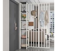Wall Room Divider with Shelves and Coat Rack, Modern Multifunctional Privacy Screen，Entrance Hall Partition Column, for decoration home, Office,apartment etc.(White+Black,W130cm/51.1in)