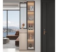 Wall Room Divider with Storage cabinet and Display Racks，Translucent Glass Screens Modern Home and Office Privacy Partition for Space Decoration(Milk coffee-A)