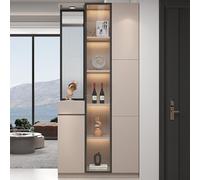 Wall Room Divider with Storage cabinet and Display Racks，Translucent Glass Screens Modern Home and Office Privacy Partition for Space Decoration(Milk coffee-C)