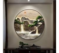 Wall Round Wall Hanging Art with Led Light, Large Decorative Metal Wall-Mounted Decor Framed, Landscape Painting Home Artwork Decoration, for Living Room Study Bedroom Decor(Multi-colored-C,100cm/39.4