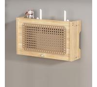 Wall Router Cabinet for Home Office, Wood and Rattan WiFi Router Box, Easy Installation, Stylish Decor
