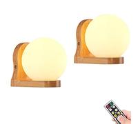 Wall Sconce Battery Run Wall Light, Non Hardwired Globe/Wood Lights Fixture, Battery Powered Wall Lamp with Remote Dimmable- No Wire, For Living Room, Bedroom, Hallway, Stairs, Study, Farmhous