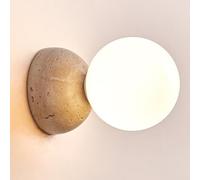Wall Sconce Lamp for Bedroom, Milk Glass Light Fixture with Natural Marble Base for Indoor Hallway, Living Room, and Bathroom
