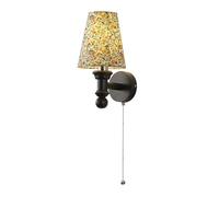 Wall Sconce Lighting Fixture with Pull Chain Switch, Vintage Solid Wood Art Lamp, Flower Patterned Fabric Lampshade, Japanese-Style Design for Bedroom and Loft