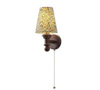 Wall Sconce Lighting Fixture with Pull Chain Switch, Vintage Solid Wood Art Lamp, Flower Patterned Fabric Lampshade, Japanese-Style Design for Bedroom and Loft