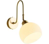 Wall sconce modern indoor Mid Century with Brushed Brass Finish Adjustable for Bedside Reading Stripe Milk White Glass Shade Gold Hand Blown Glass Lighting Fixture