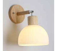 Wall Sconce Modern Wooden Wall Lamp with Glass Stripe White Shade Wall Sconce Nordic Glass Bedroom Wall Mount Lighting Adjustable Angle Wall Light for Living Room Bathroom Dining R