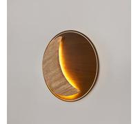Wall Sconce,Moon Shape Personality Interior Wall Light Fixtures, Vintage Yellow Travertine Decoration Wall Lamps, Round Wooden Lamp Body, 24W 3000K Warm Light LED Wall Mount