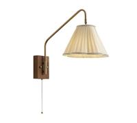 Wall Sconce with Pull Cord Adjustable Wall Light Pleated Fabric Shade Bedside Reading E27 Hardwired Sconces for Living Room Bedroom