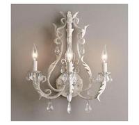 Wall Sconces, Creative Rural French Retro 3 Heads Old Iron Crystal Wall Lamp Living Room Dining Bedroom Corridor Lamps(Vintage White)