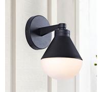Wall Sconces for Bedroom, French Industrial Geometric Glass Brass Sconce - Minimalist Elegance for Wall, and Living Room, 6.5" w x 8.25" d x 10.25" h (Matte Black)