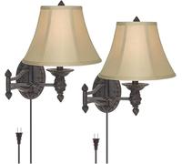 Wall Sconces Indoor V-intage Rustic Swing Arm Lamps Set of 2 Bronze Plug-in Light Fixture Beige Bell Shade Compatible,Hanging Lights