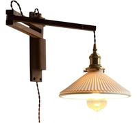 Wall Sconces Indoor Wooden Swing Arm Wall Sconce Industrial Folding Wall Lamp Brass 3000k Wall Light Fixture Stretchable Wall Mount Lamp,Wall Sconce