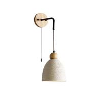 Wall Sconces Mid Century Pull Chain Gray Concrete Industrial Fixture Modern Farmhouse Lamp Wood for Bedroom Living Room Bathroom