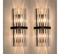 Wall Sconces Set of 2, Tricolor Dimmable LED Crystal Wall Light Fixtures Crystal Bedside Wall Lamp for Bedroom Living Room Hallway Hotel Indoor