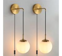 Wall Sconces Set of Two Plug Wall Lamp with Plug in Cord Switch Hanging Indoor Wall Mounted Lights with Globe Glass Shade Black Gold Wall Lighting Fixture Bedroom Living Room (Gold)