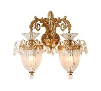 Wall Sconces Wall Light, Gold Finish Wall Light French Country Clear Rib Glass Bell Shaped Wall Sconce for Corridor Night Light (Metal, 2-Light)