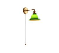Wall Sconces With Pull Cgreen Glass Lampshade Retro Adjustable Wall Lights Bedside Brass Wall Lamp For Living Room, Bedroom,Kitchen, Farmhouse, Hotel,