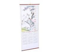Wall Scroll Calendar with Lunar and Solar Dates Chinese Zodiac Goat | Traditional Chinese Style with Landscape Art of Crane, Faux Rattan Finish, Feng Shui Decor for Walls and Doors