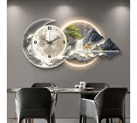 Wall Sculptures Painting 3d Wall Art Decor, Modern Living Room Restaurant Panoramic Landscape Wall Paintings With Clock，led Light Hang Pictures, Home Decorations Wall Decor ，for Office/Hotel