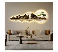 Wall Sculptures Painting with Led Light, Modern Large Metal Wall Art Sculpture, Oriental Decor Traditional Chinese Welcoming Pine Wall Hanging Painting, for Home Entrance (Gold-D,120x40 cm/47.2x15.7