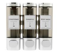 Wall Shampoo Dispenser, Body Wash Dispenser Holder, 3 Chamber Shampoo Storage, Easy Refill Soap Container, Eliminates Shower Clutter, 21x20x6.8cm Removable with Screw for Home Bathroom (Silver)