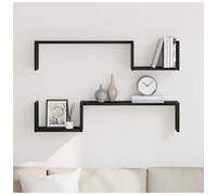 Wall Shelf 100x15x20cm Black Oak Engineered Wood 2-Tier Floating Modern - Sturdy
