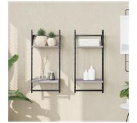 Wall Shelf 2-Tier Grey Sonoma 30x25x65cm Engineered Wood & Metal Floating Racks