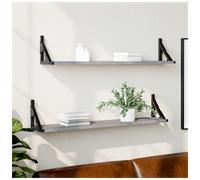 Wall Shelf 2-Tier Grey Sonoma 80x15x15.5cm Engineered Wood Metal Frame Indoor UK