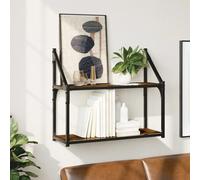 Wall Shelf 2-Tier Smoked Oak 60x21x51cm Engineered Wood Steel Floating Ideal Fit