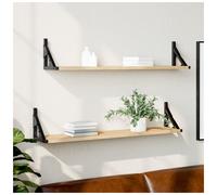 Wall Shelf 2-Tier Sonoma Oak 80x15x15.5cm Engineered Wood with Metal Frame 2pcs