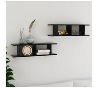 Wall Shelf 2pc Black 75x18x20cm Engineered Wood Floating Display Storage Decor