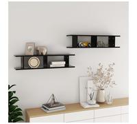 Wall Shelf 2pc Black Engineered Wood 90x18x20cm Floating Display Shelf Set Home