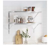 Wall shelf 2pc Silver 75x40x3 cm Stainless Steel Brushed Floating 50kg for Home