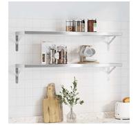 Wall Shelf 2pc Silver Stainless Steel 100x23.5x3cm Brushed Floating Shelf Heavy
