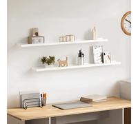 Wall Shelf 2pc White MDF 100x9x3cm Floating Decorative Slim Display Shelf Pair.