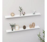 Wall Shelf 2pc White MDF Floating 100x9x3 cm Slim High Gloss Display Shelf SetXL