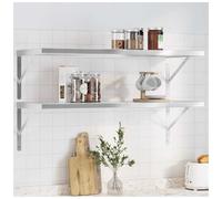 Wall Shelf 2pcs 100x40cm Brushed SS Silver Floating 50kg Home Use Sturdy Kitchen