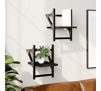 Wall Shelf 2pcs Black Engineered Wood & Metal Floating 20x25x30cm Display Rack