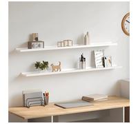 Wall Shelf 2pcs High Gloss White MDF 115x9x3 cm Floating Display Rack Modern Set