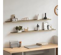 Wall Shelf 2pcs MDF White & Sonoma Oak 115 x 9 x 3 cm Slim Floating Shelf Decor