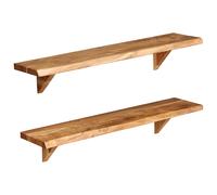 Wall Shelf 2pcs Solid Acacia Wood Natural 90x20x18 cm Polished Handmade Rustic.