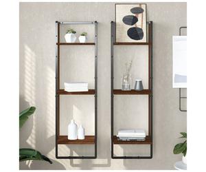 Wall Shelf 3-Tier Brown Oak Engineered Wood 30x25x100 cm Metal Frame Pro Modern