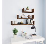 Wall Shelf 3pc Smoked Oak 60/45/30x15x10cm Engineered Wood Floating U-Shape Set