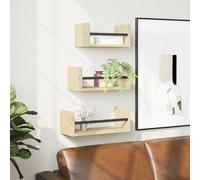 Wall Shelf 3pc Sonoma Oak Engineered Wood Black Steel Bars 30-40x16x14cm Set UK