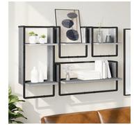 Wall Shelf 4-Tier Grey Sonoma Engineered Wood 65x25x30cm Metal Frame Modern Slim