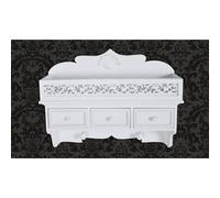 Wall Shelf 48.5x13x37.5cm White MDF 3 Drawers 2 Hooks Smooth Glide Compact Entry