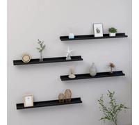 Wall Shelf 4pcs Black MDF 80x9x3 cm Floating Display Shelves Set High Gloss Slim