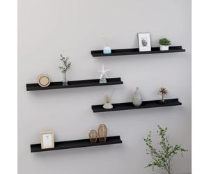 Wall Shelf 4pcs Black MDF 80x9x3 cm Floating Display Shelves Set High Gloss Slim